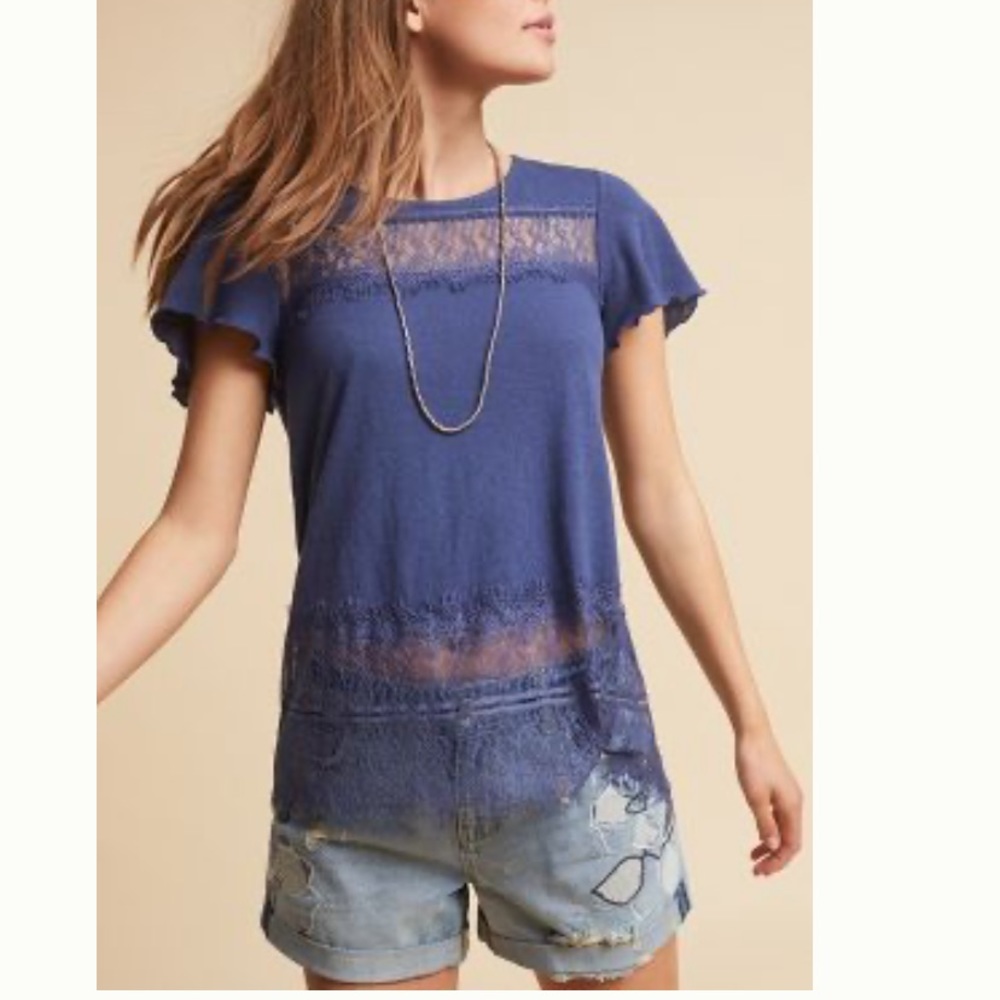 Anthropologie Deletta Linen and Lace Tee